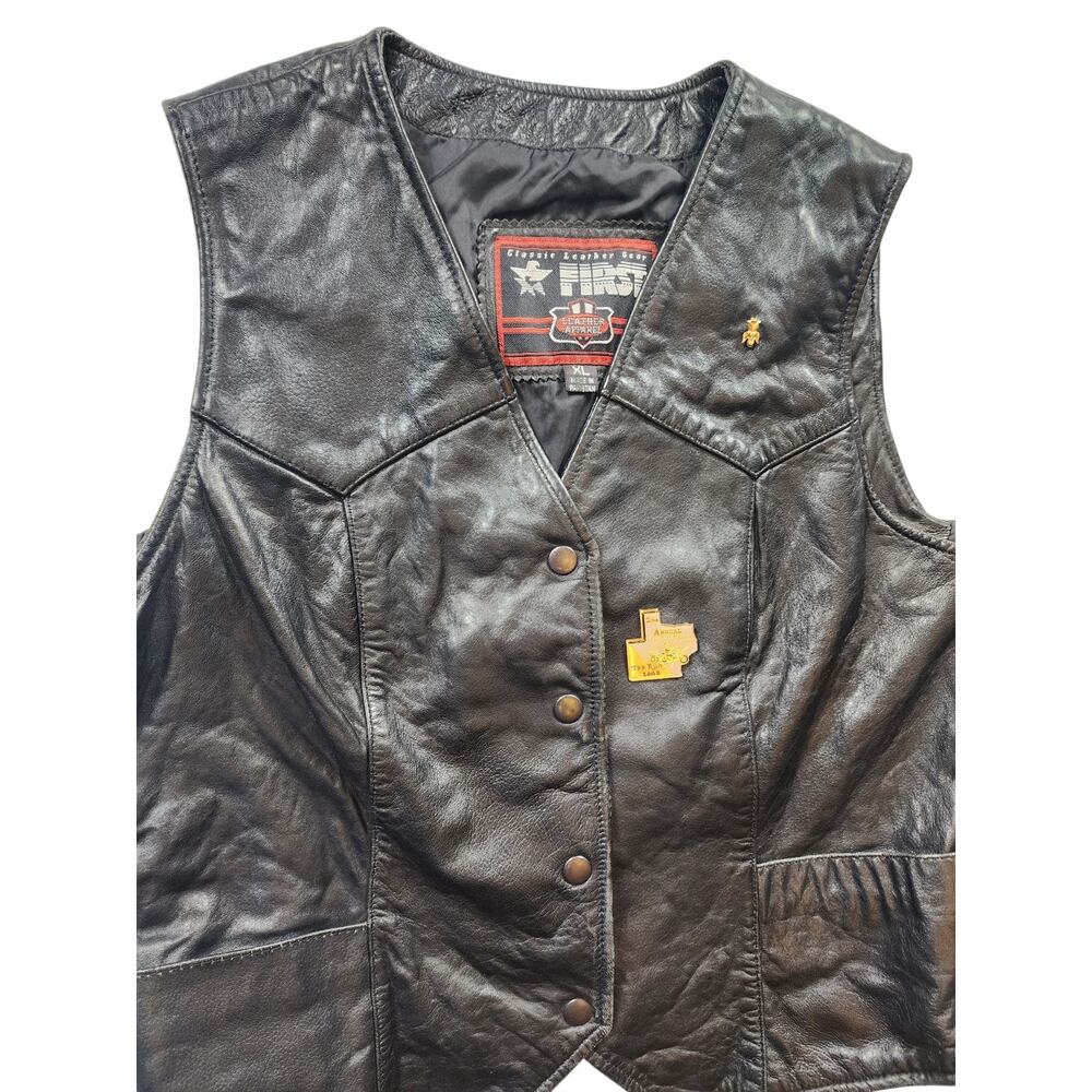First Manufacturing Leather Vest XL Biker Motorcycle Club Riding Snap Taffeta - Picture 15 of 16